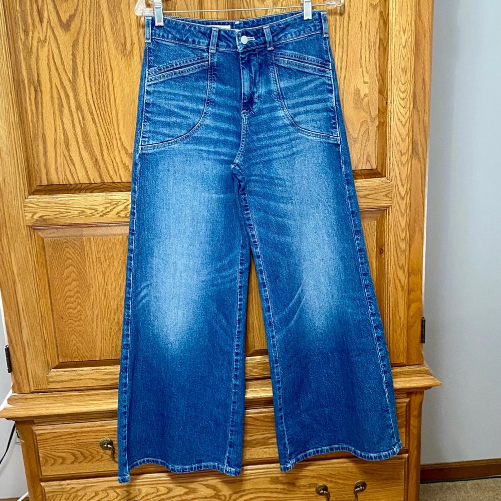 Anthropologie Pilcro Wide Leg Trouser Jeans Size 26 Blue Denim High Rise 70s